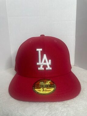 New Era Red LA Dodgers 59FIFTY Fitted Cap with White Logo